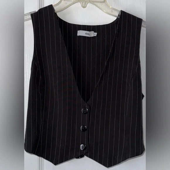Adika Like New Black Lucille Pinstripe Vest & Pants Set